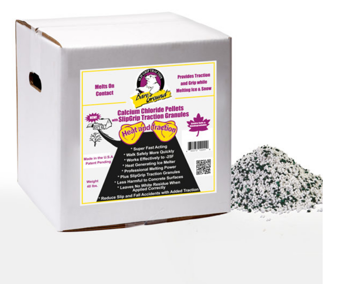 Bare Ground Calcium Chloride Ice Melt Pellets, 40 lb Box