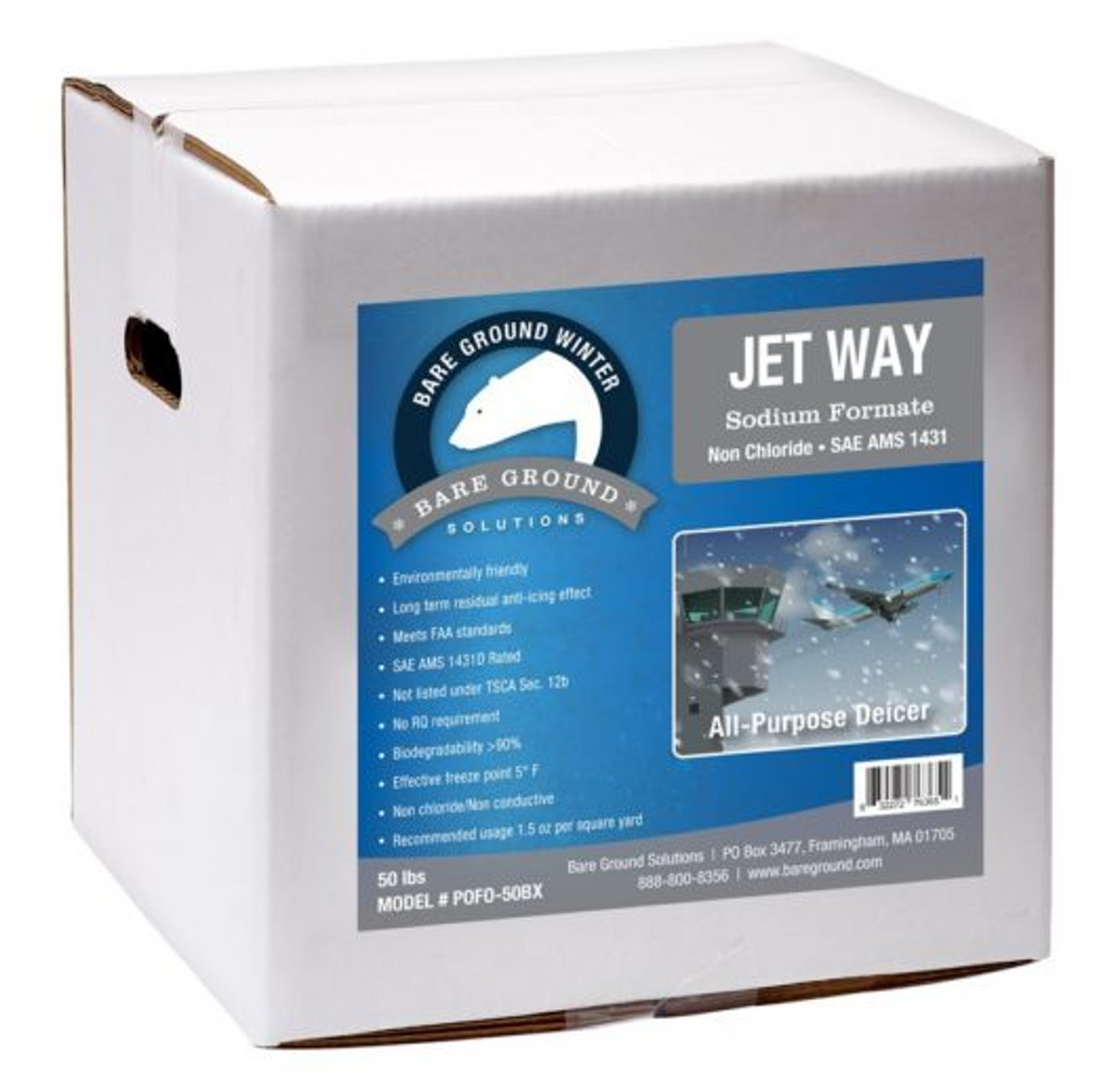 Bare Ground Jet Way Sodium Formate Granular Deicer, 50 lb Box