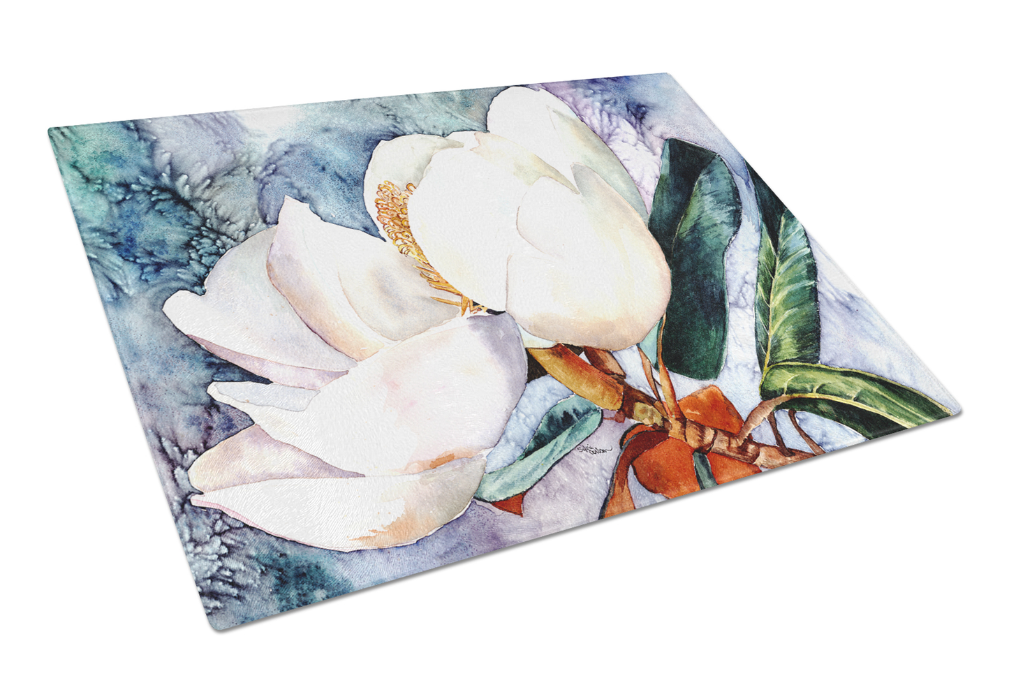 Flower Art Tempered Glass Cutting Board, Large 12 x 15