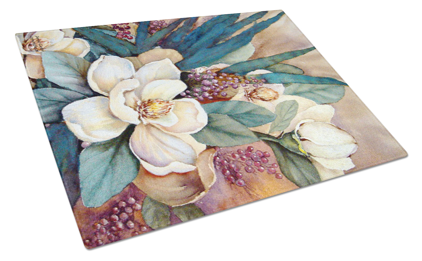 Flower Art Tempered Glass Cutting Board, Large 12 x 15