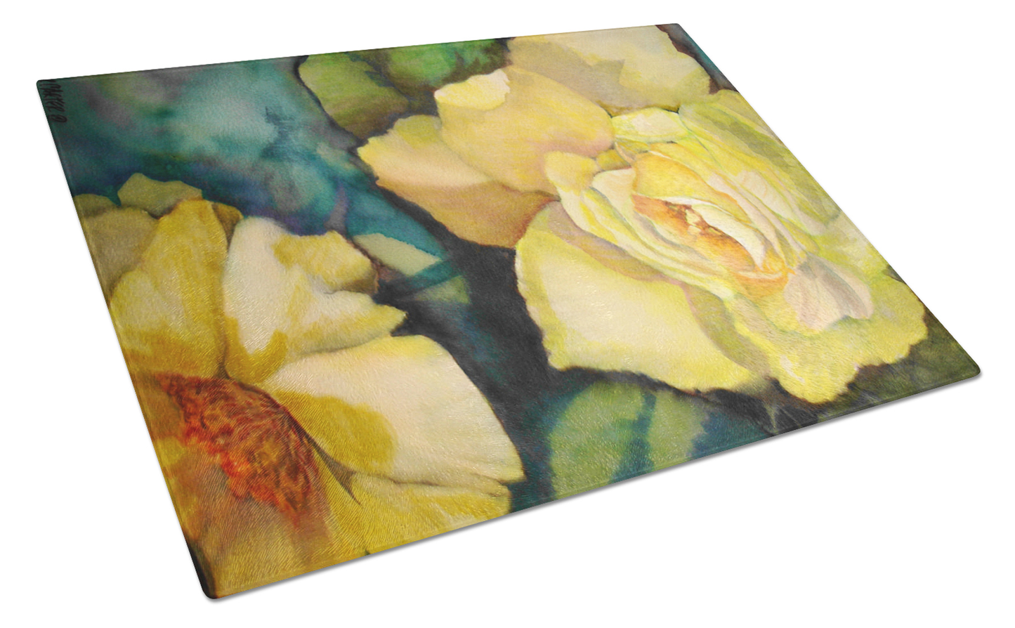 Flower Art Tempered Glass Cutting Board, Large 12 x 15