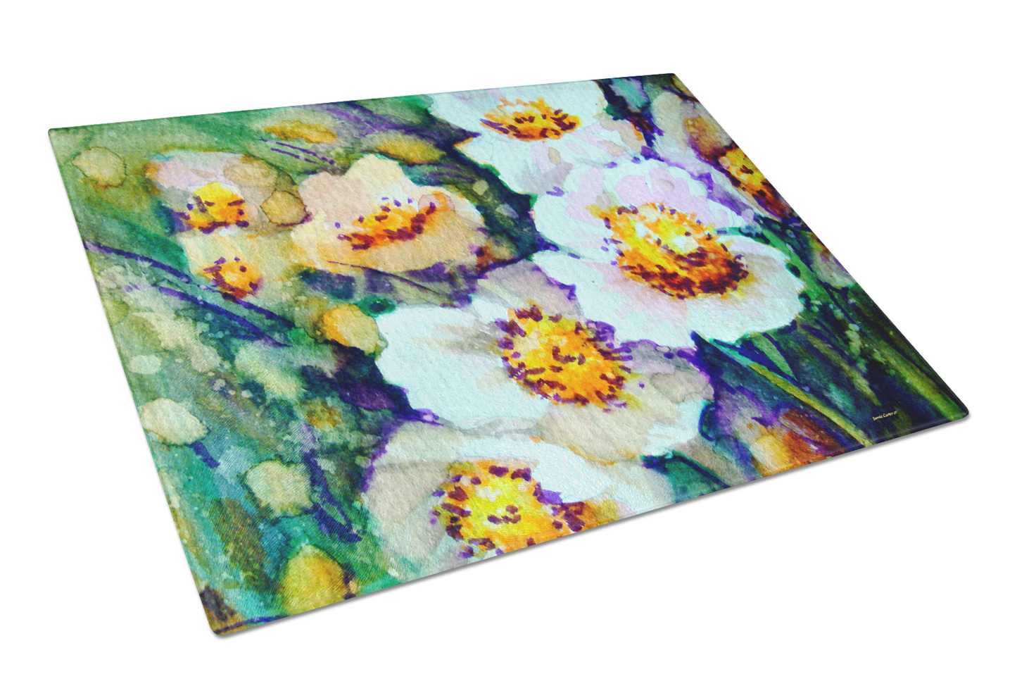 Flower Art Tempered Glass Cutting Board, Large 12 x 15