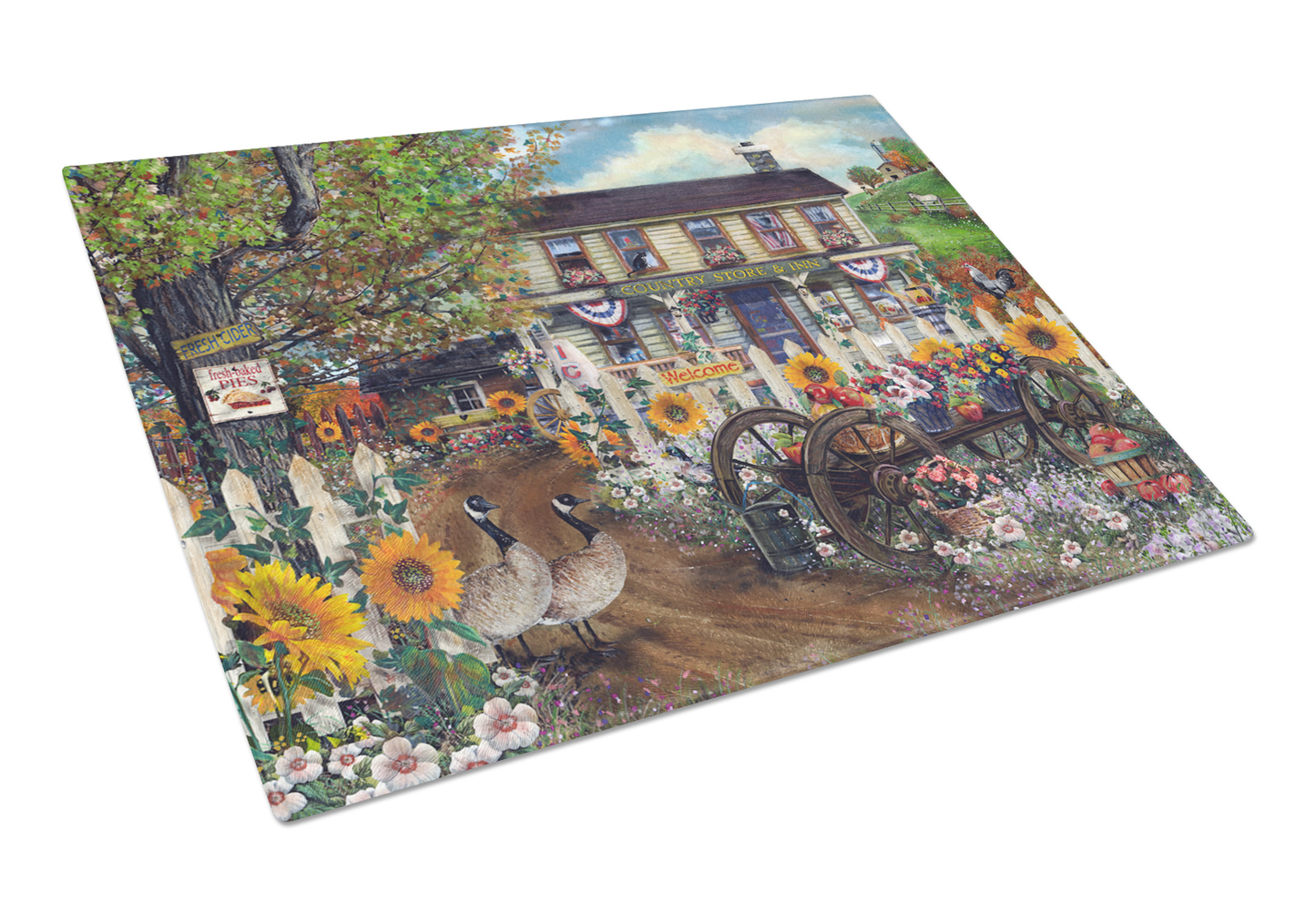 Flower Art Tempered Glass Cutting Board, Large 12 x 15