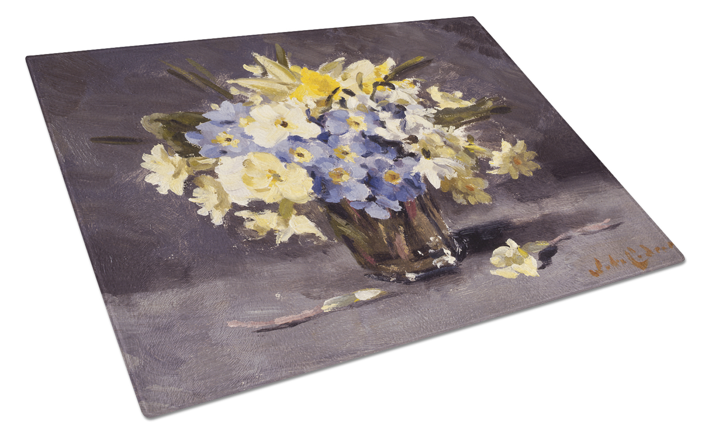 Flower Art Tempered Glass Cutting Board, Large 12 x 15