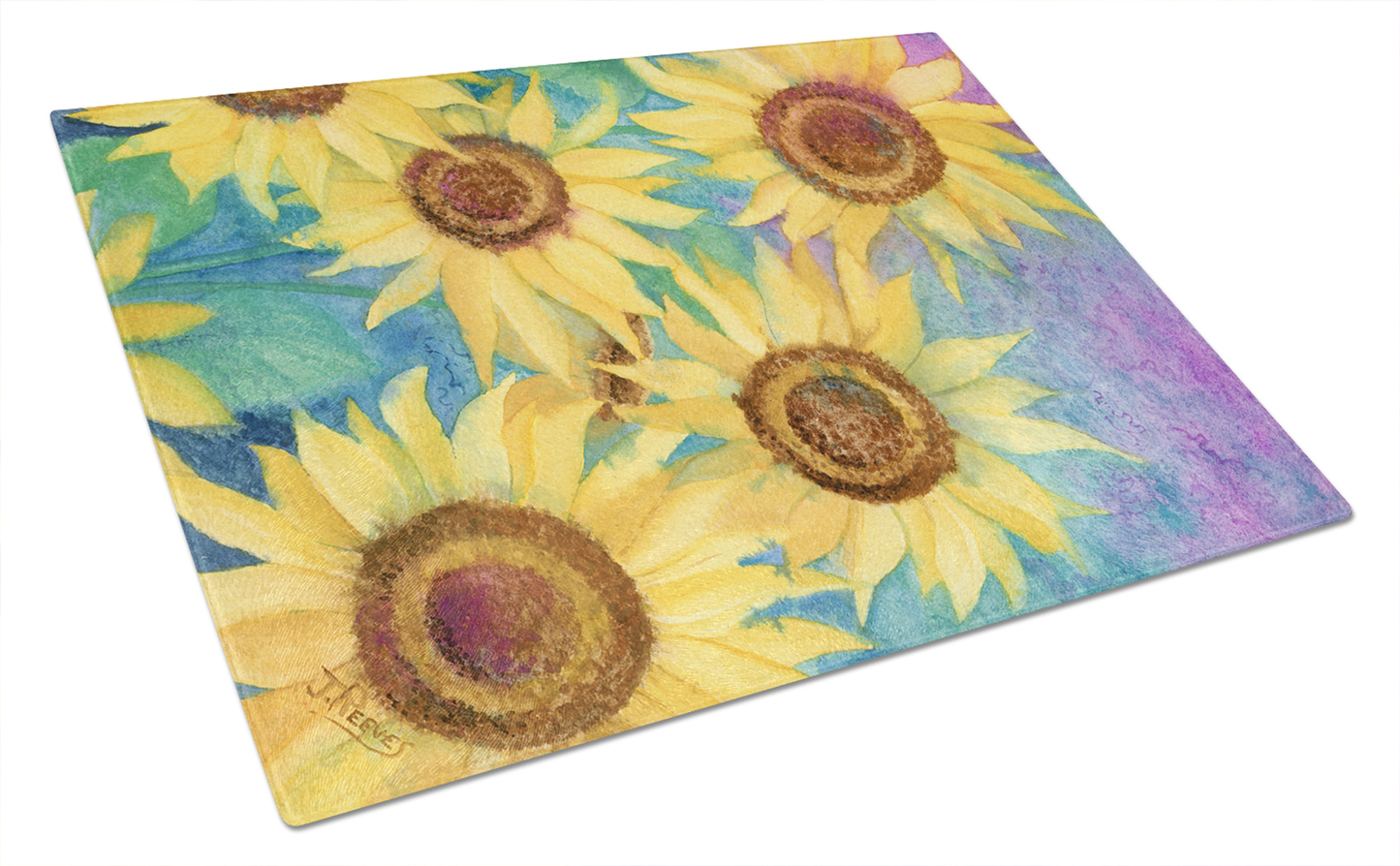 Flower Art Tempered Glass Cutting Board, Large 12 x 15