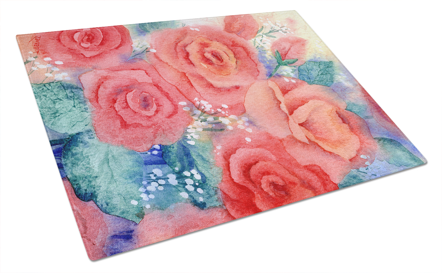 Flower Art Tempered Glass Cutting Board, Large 12 x 15