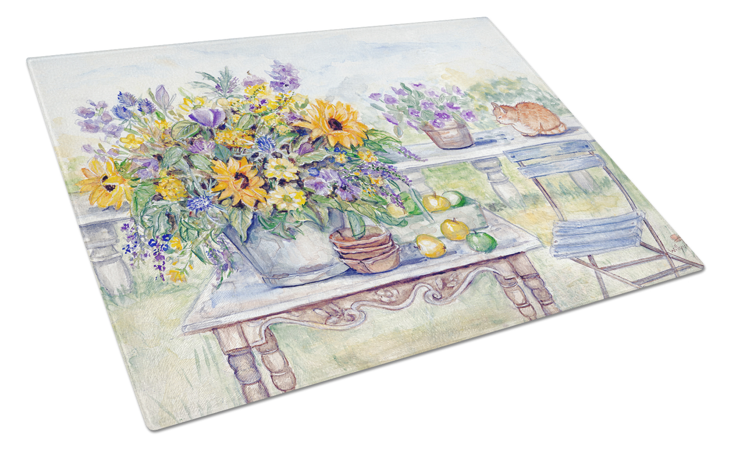 Flower Art Tempered Glass Cutting Board, Large 12 x 15