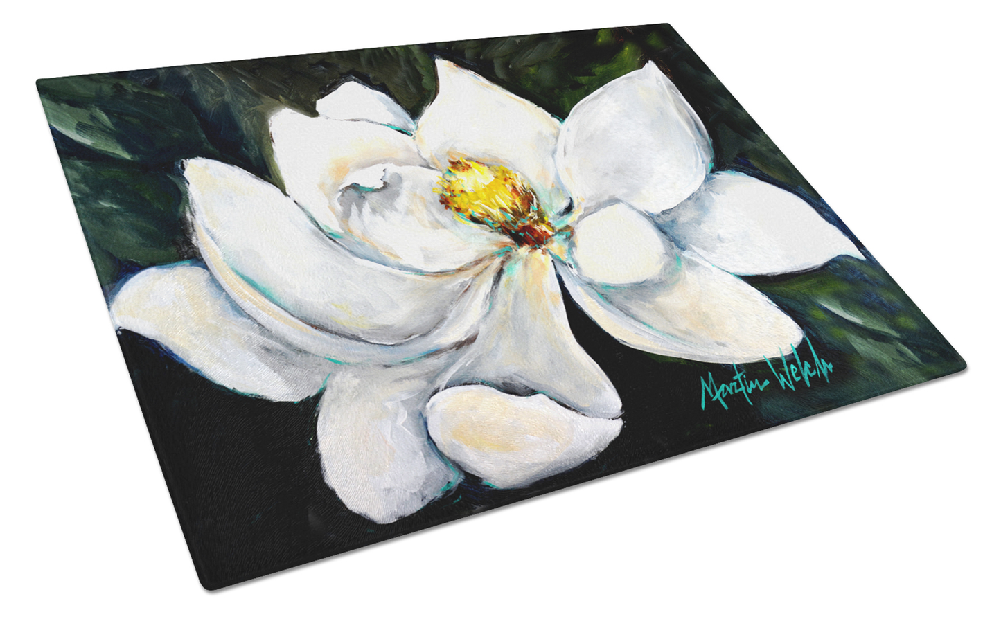 Flower Art Tempered Glass Cutting Board, Large 12 x 15
