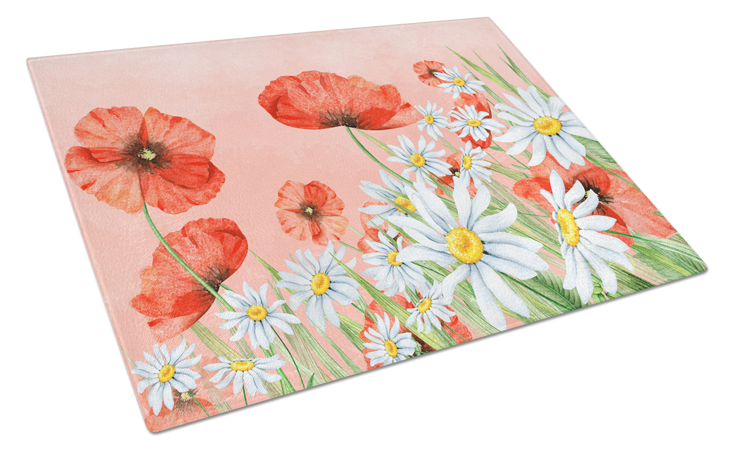 Flower Art Tempered Glass Cutting Board, Large 12 x 15