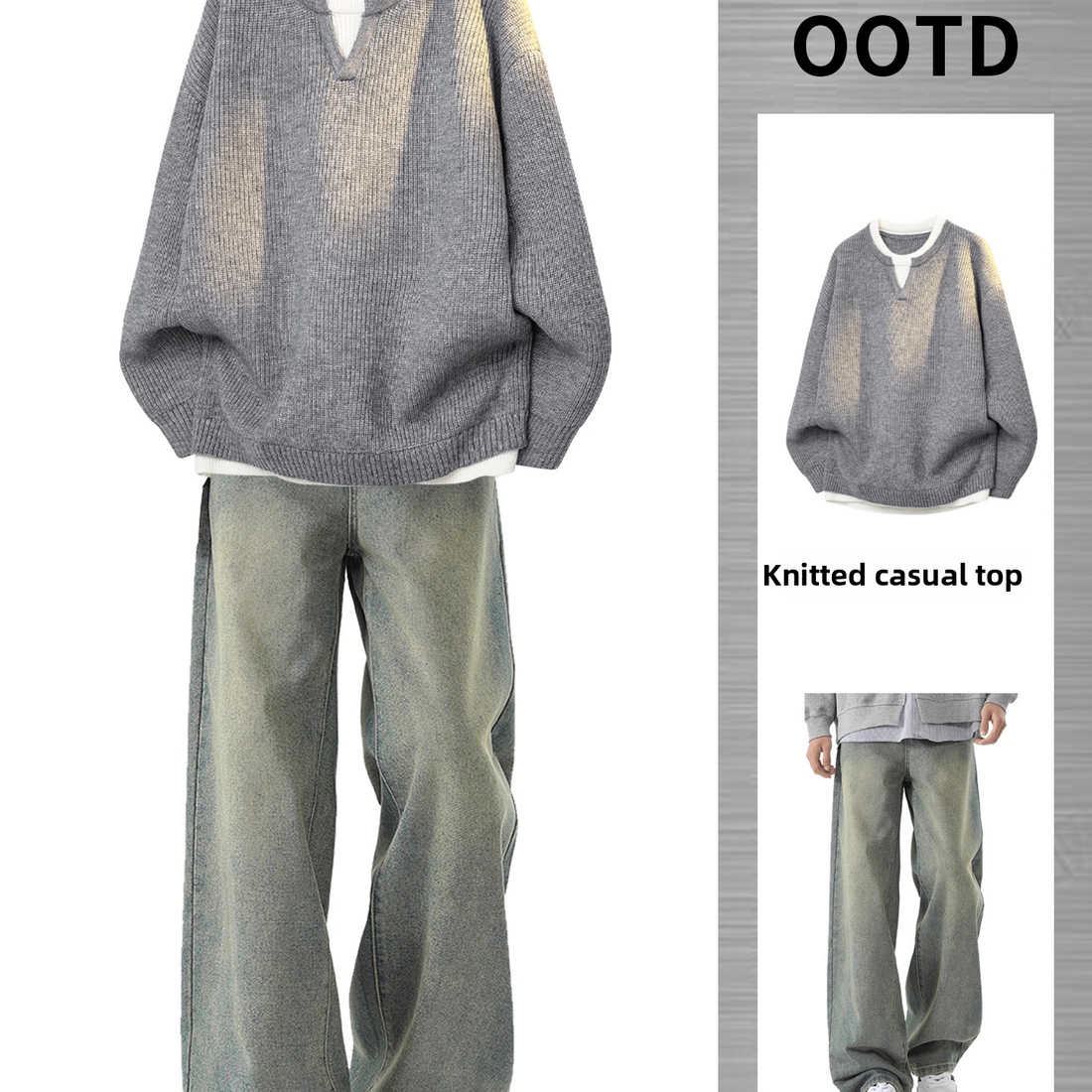Men's Two-Piece Autumn Sweater and Jeans Casual Sports Set
