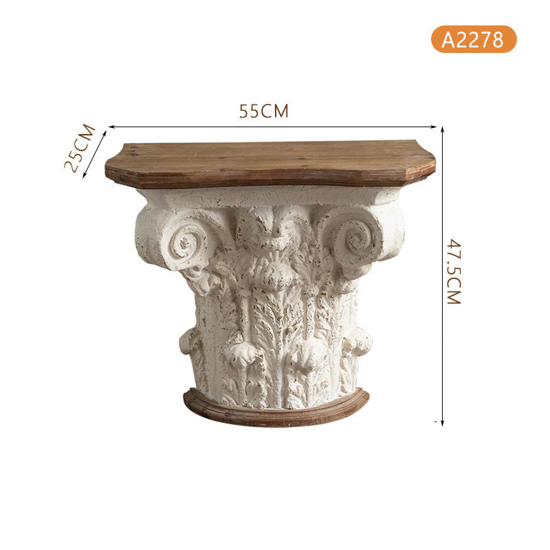 Vintage Solid Wood Side Table with Marble Top
