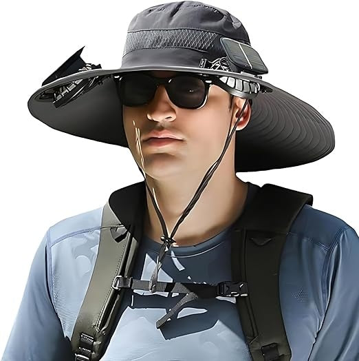 Solar Fan UV Hat, solar panel detail