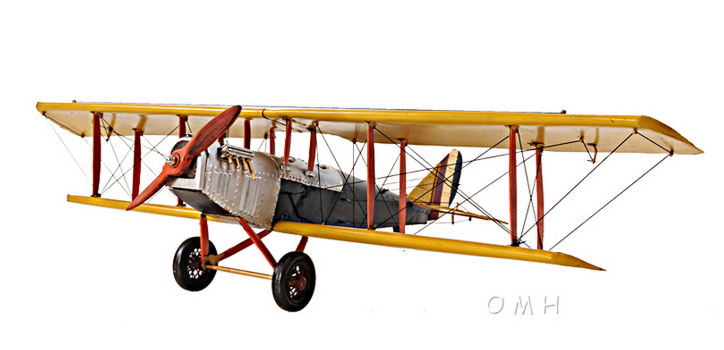 Curtiss JN-4 Jenny Fighter Bi-Plane Model, Yellow - 1:18 Scale