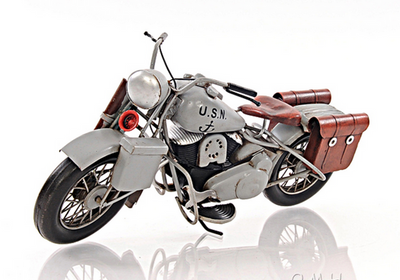 1942 Indian 741 Military Motorcycle Model, Grey - 1:7 Scale