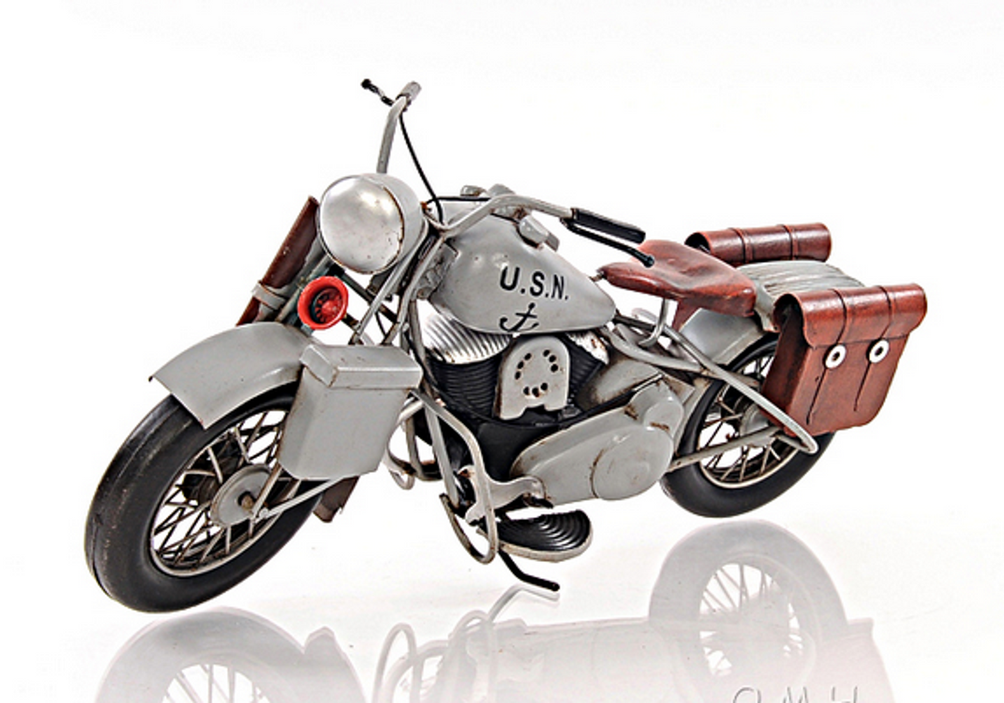 1942 Indian 741 Military Motorcycle Model, Grey - 1:7 Scale