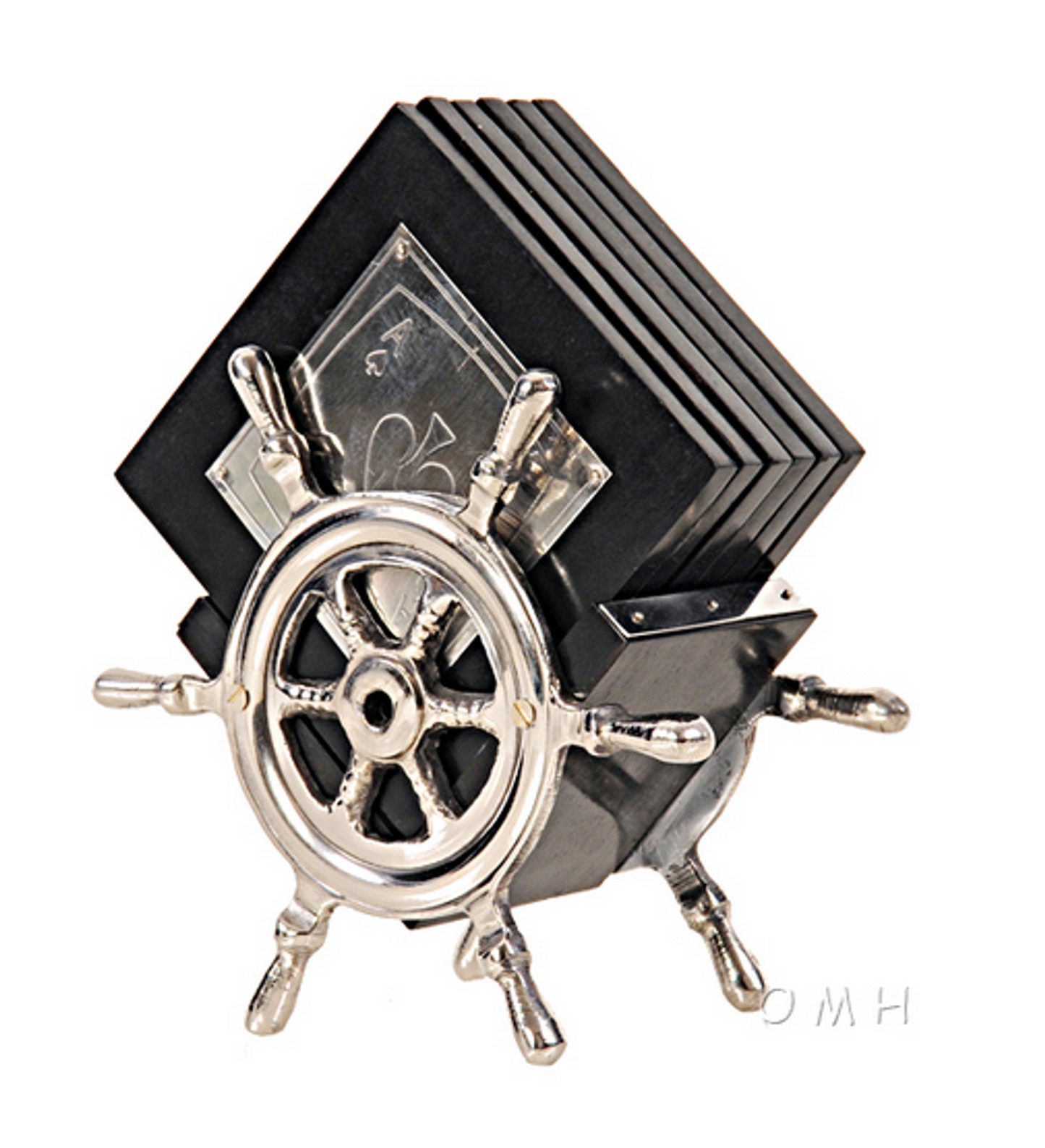 Set of 6 Aluminum and Wooden Drink Coasters
