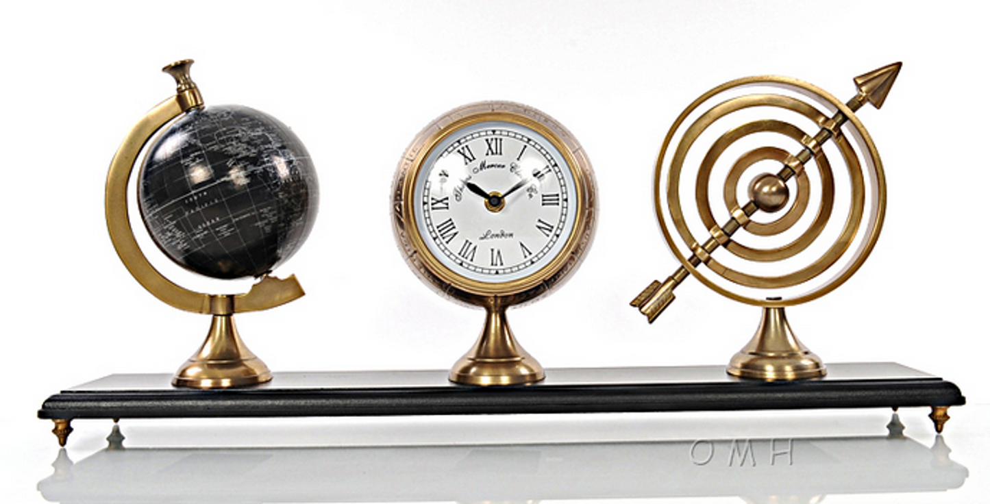 Three-in-One Globe, Armillary, and Clock Decor Piece