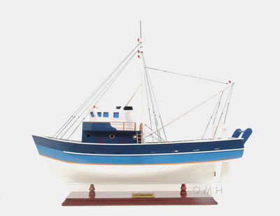 Painted La Confiance Model Ship with Wooden Stand