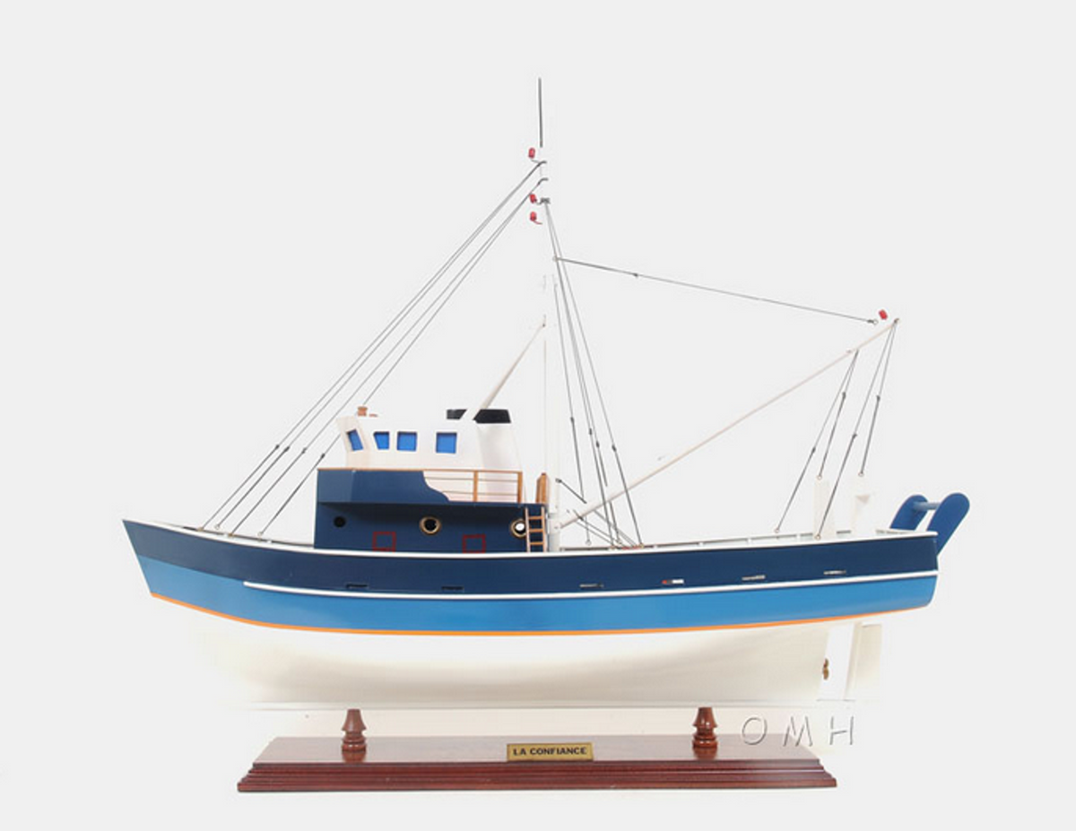 Painted La Confiance Model Ship with Wooden Stand
