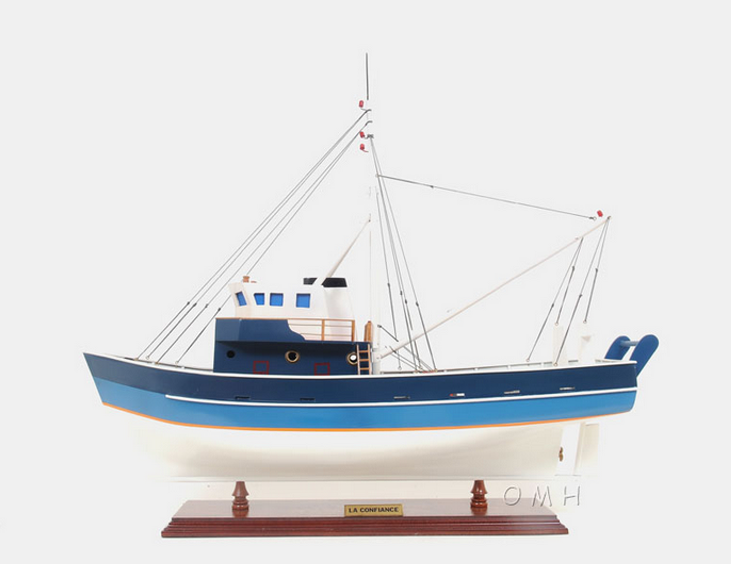 Painted La Confiance Model Ship with Wooden Stand