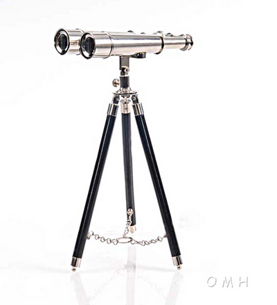 Silver Brass Binoculars with Display Stand