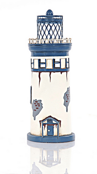Painted Vintage Lighthouse Metal Decor Figurine