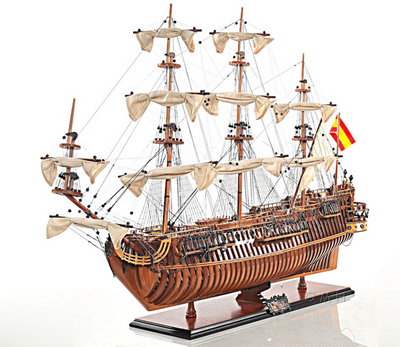 San Felipe Open-Hull Wooden Model Ship with Wooden Base