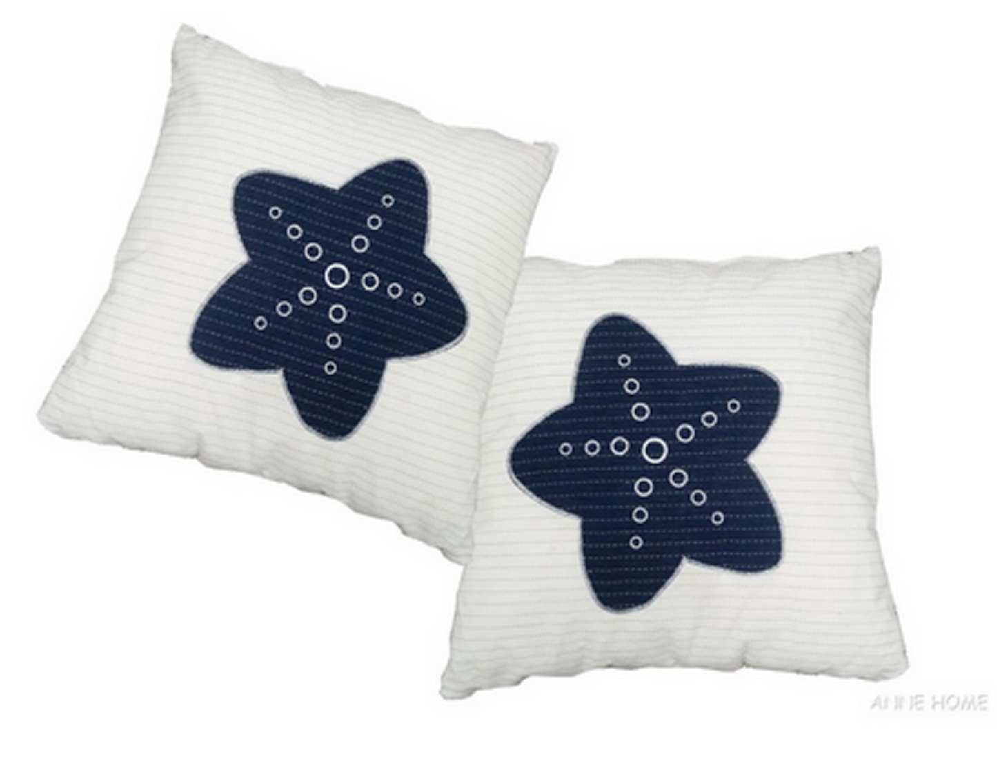 Anne Home - Set of 2 White Pillows with a Blue Star