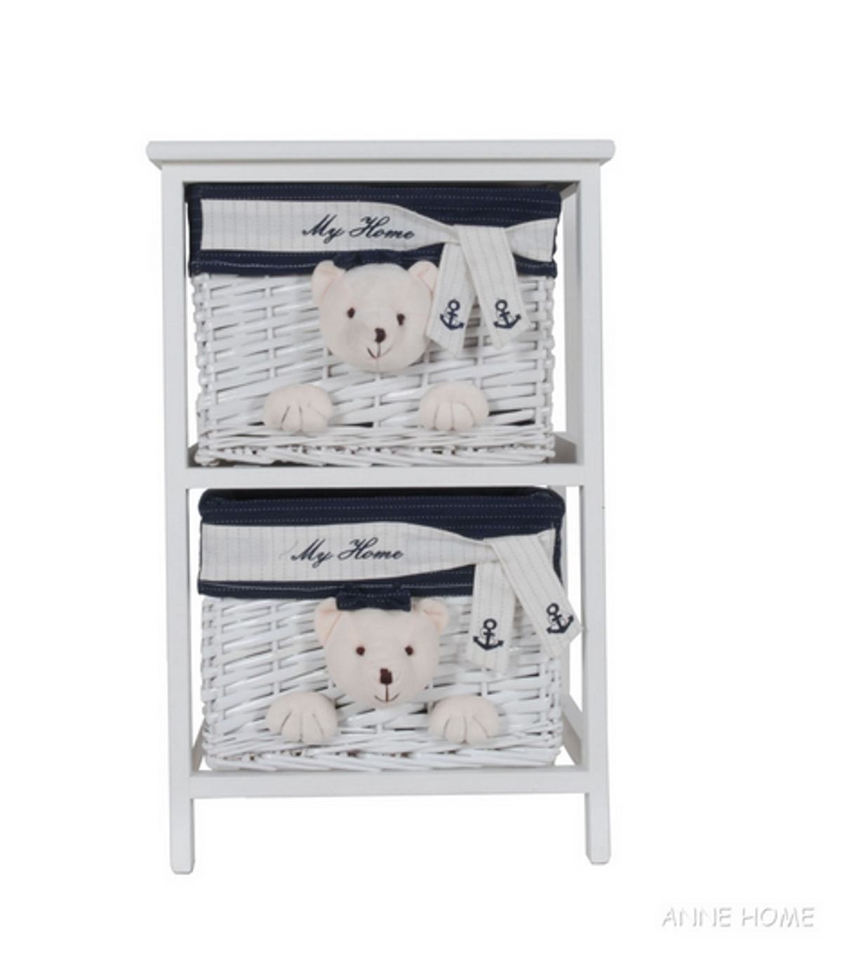 Anne Home 2-Drawer Bear-Detail Storage Unit in White