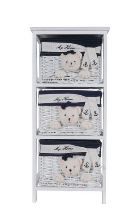 Anne Home 3-Drawer Bear-Detail Storage Unit in White
