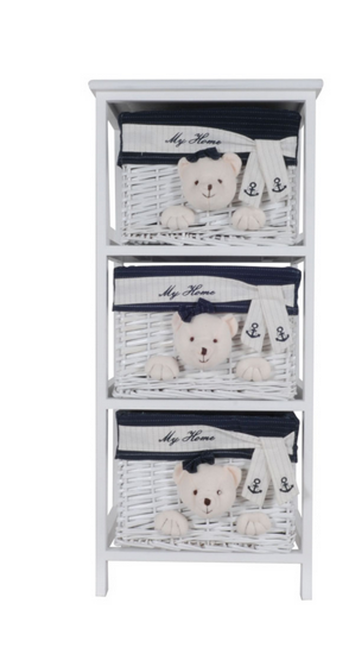 Anne Home 3-Drawer Bear-Detail Storage Unit in White