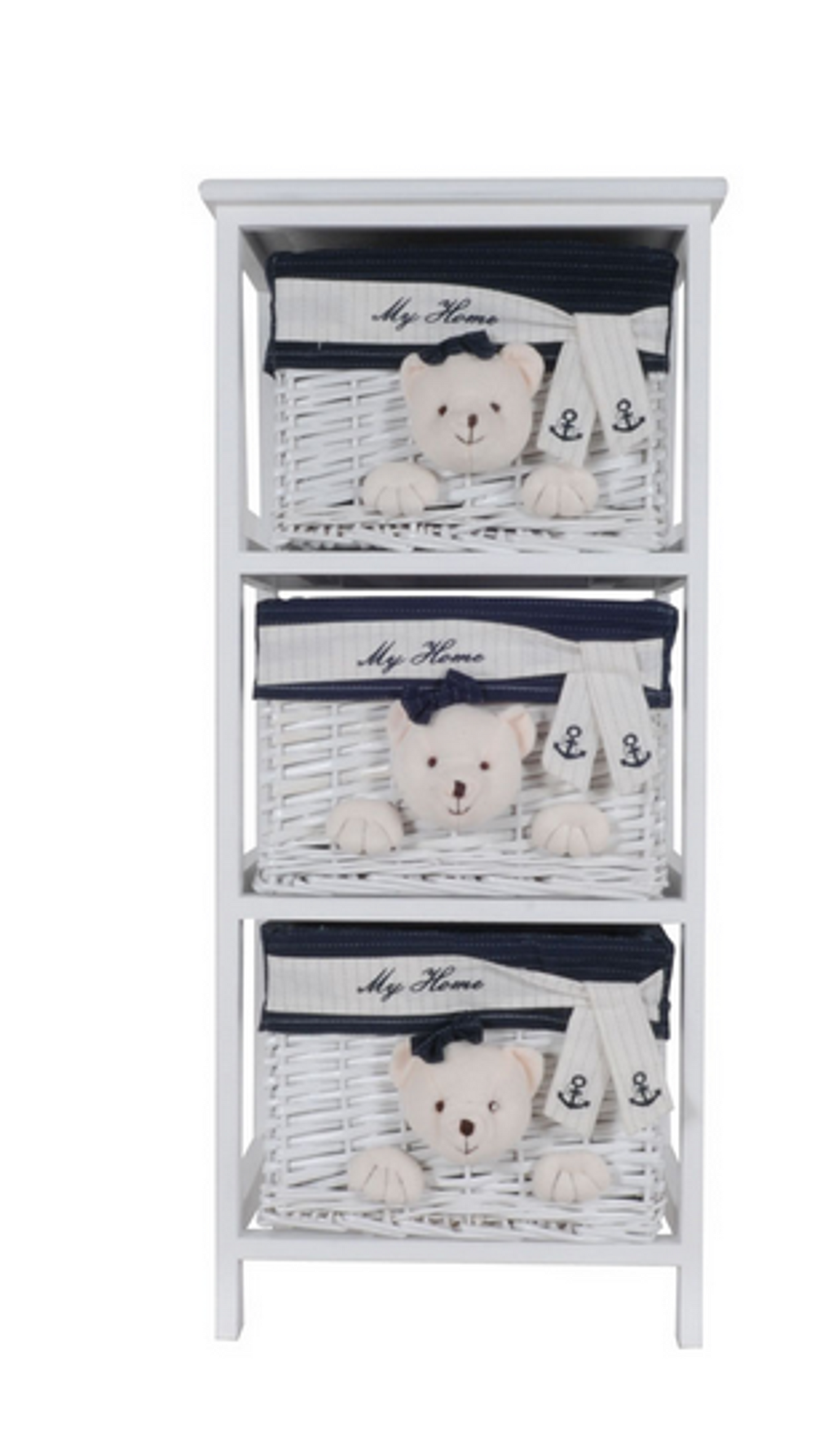 Anne Home 3-Drawer Bear-Detail Storage Unit in White