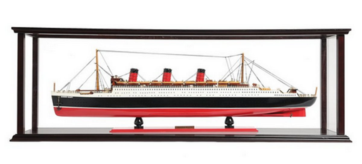 Queen Mary Large Wood Model Ship with Display Case