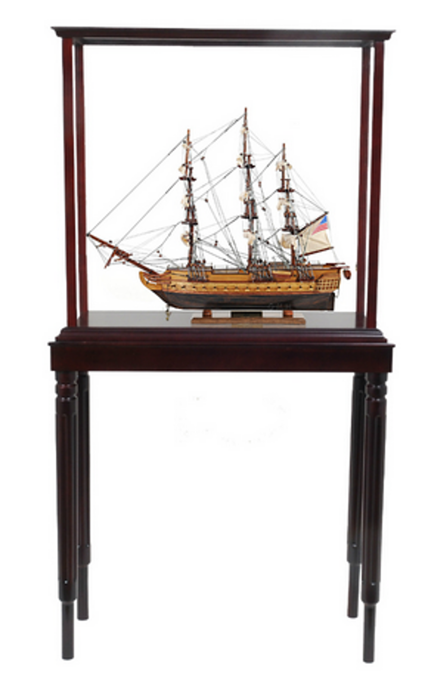 U.S.S. Constitution Small Wood Model Ship with Floor Case