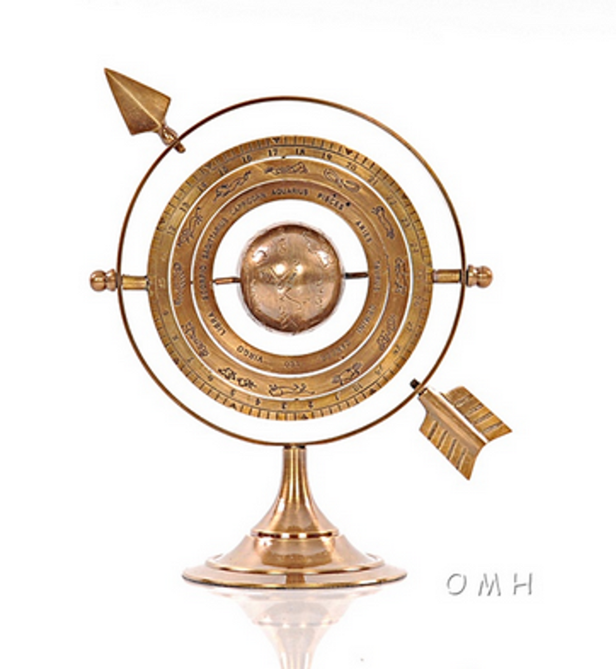 Brass Armillary Globe Decor - 8 Inches