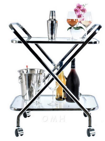 X-Shaped Bar Cart with Tempered Glass Shelves