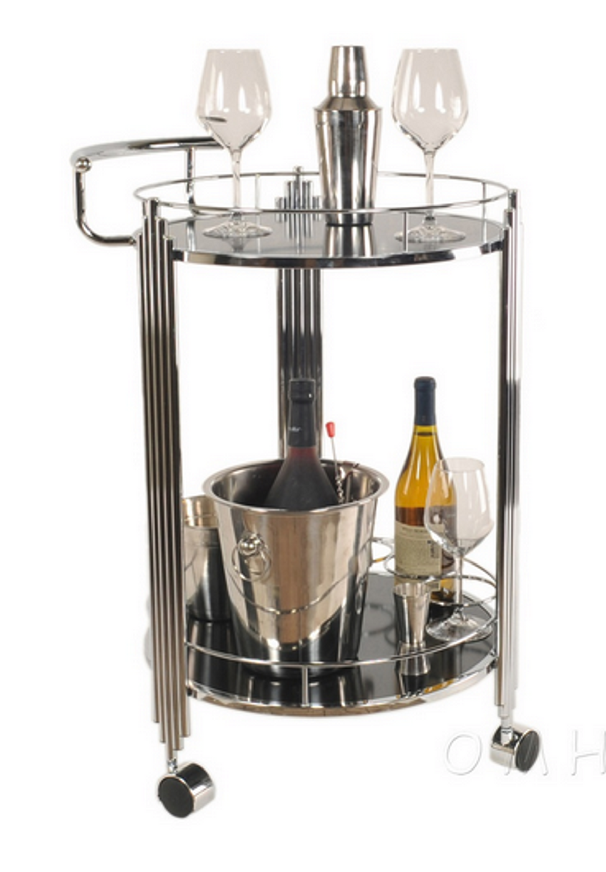 2-Tiered Round Serving Trolley with Tempered Glass