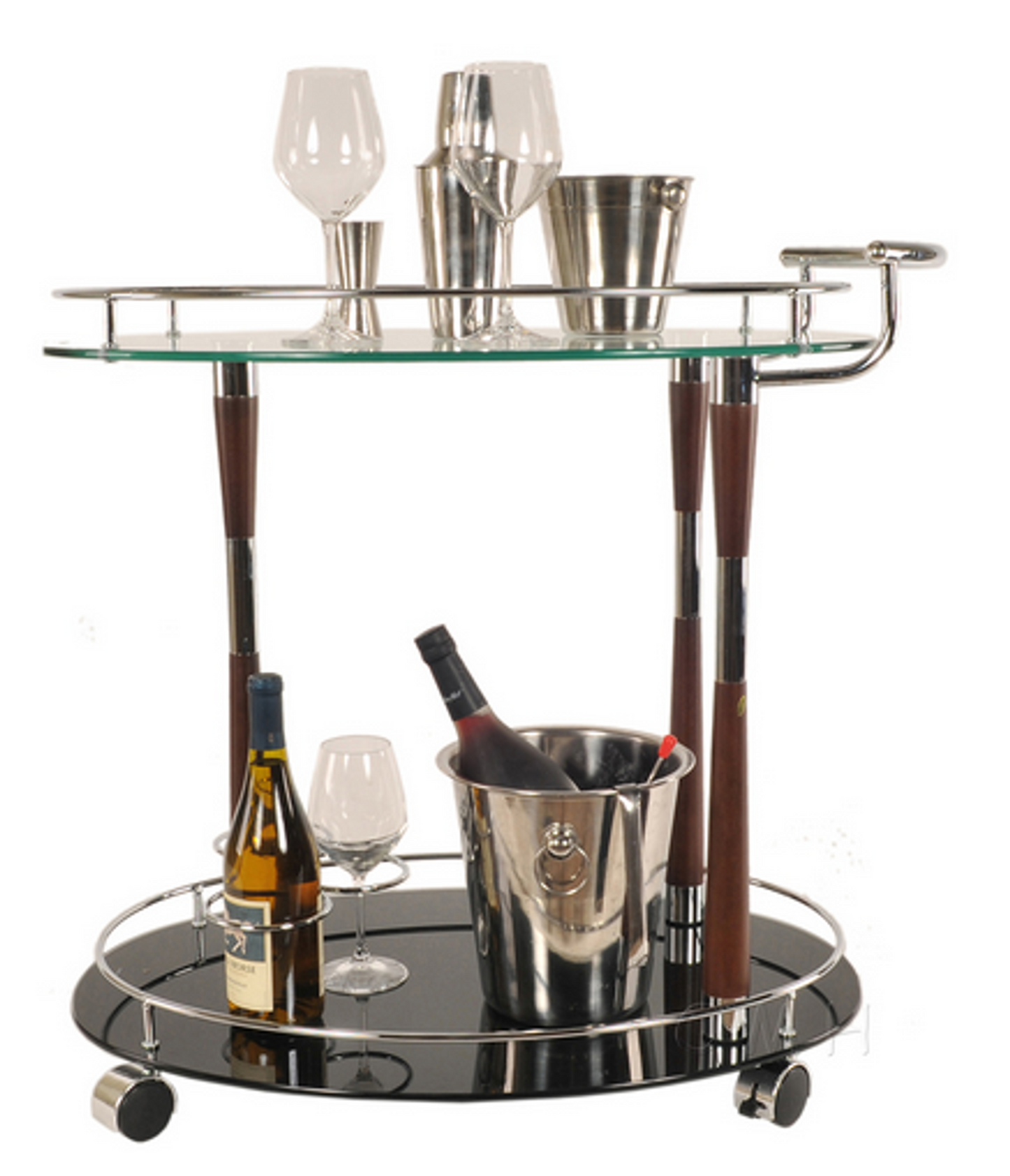 Chrome and Wood Serving Trolley Cart