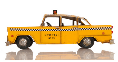 Handmade Tin Classic NYC Checker Scale Model Taxi