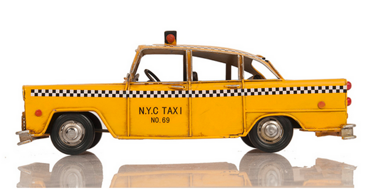 Handmade Tin Classic NYC Checker Scale Model Taxi