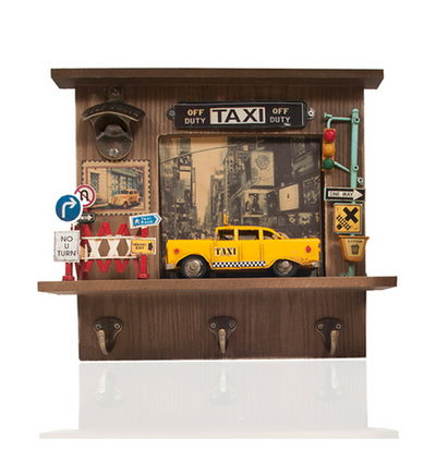 Handmade Checker Taxi Shadow Box with Bottle Opener