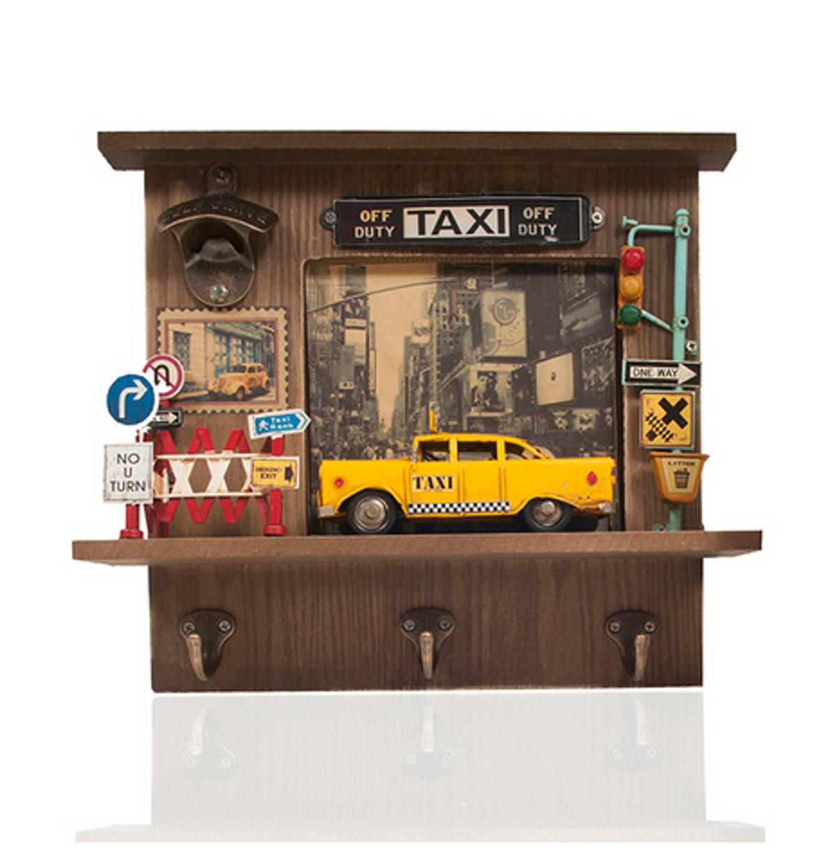 Handmade Checker Taxi Shadow Box with Bottle Opener