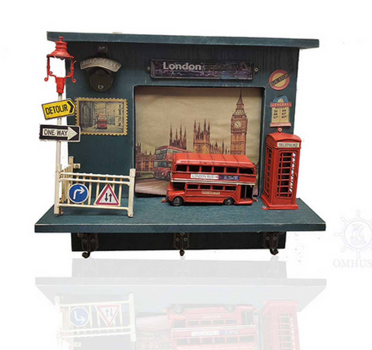 Handmade London Bus Shadow Box with Bottle Opener