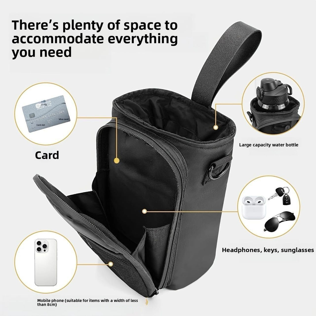 Magnetic Single-Shoulder Sports Gym Bag Water Bottle Holder Phone Pouch