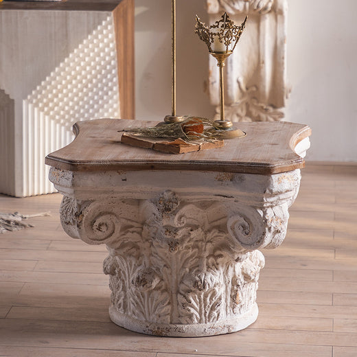Vintage Solid Wood Side Table with Marble Top