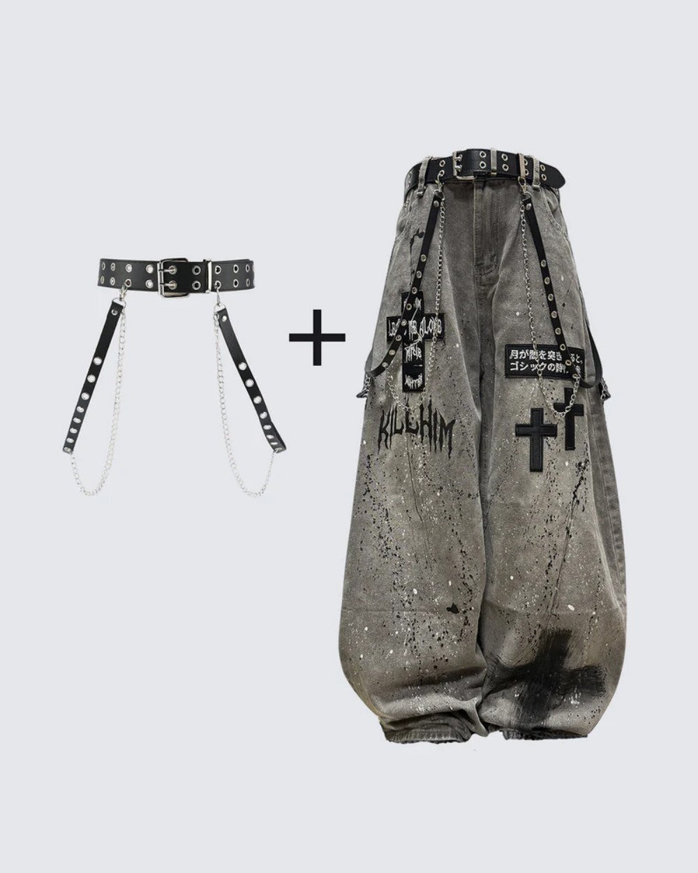 Mens Washed Gray Splatter Ink Ripped Jeans