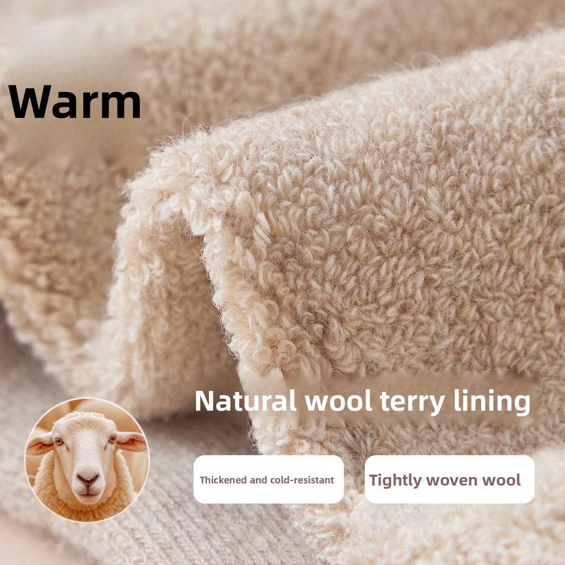 Merino Wool Hiking Socks Men Thickened Fleece Lined Warm Long