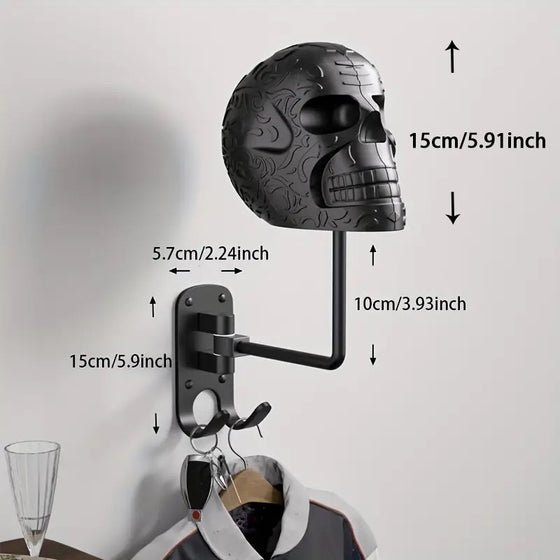 Wall skull holder with size markings: 15 cm skull, 10 cm arm