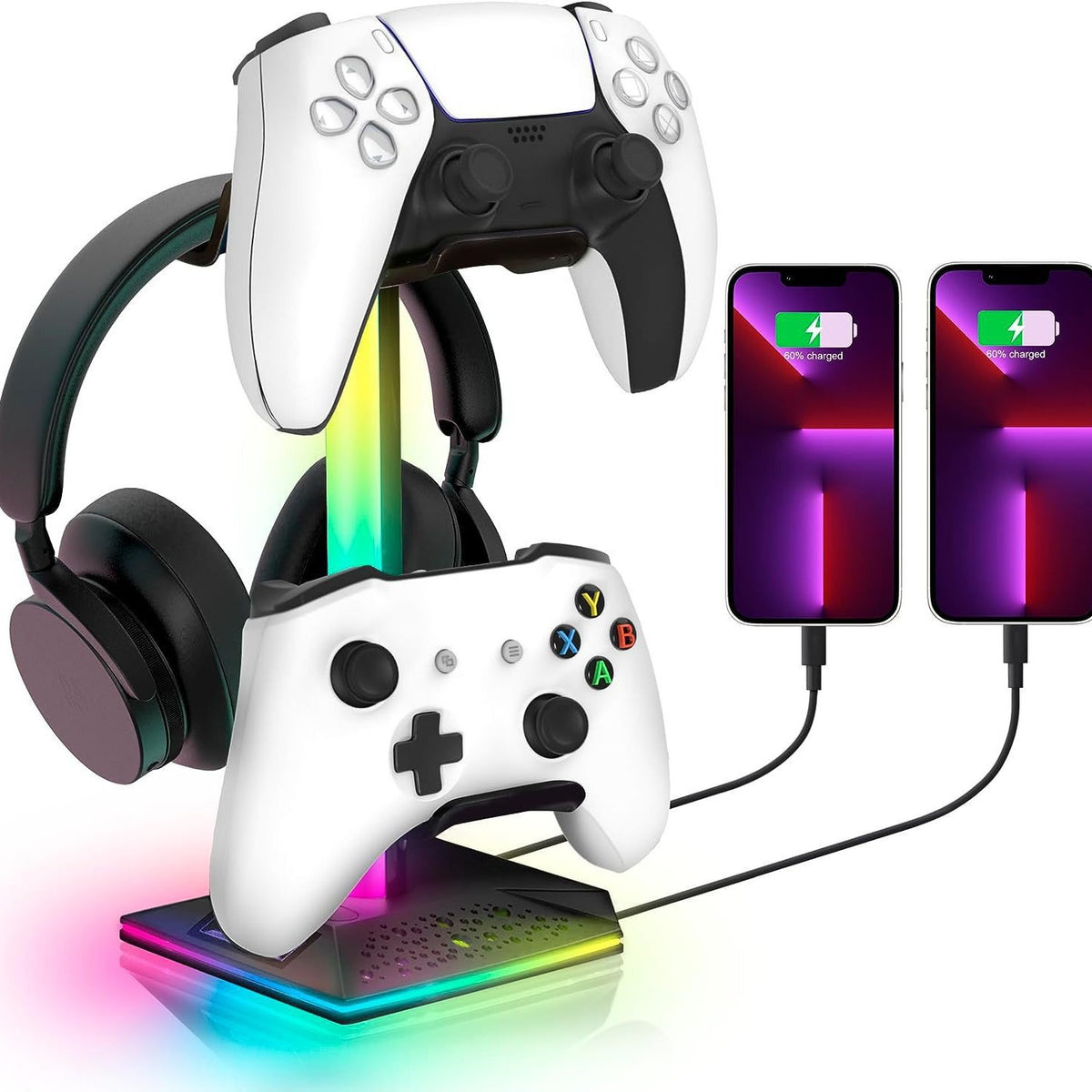 RGB Gaming Headphone Stand with USB Hub