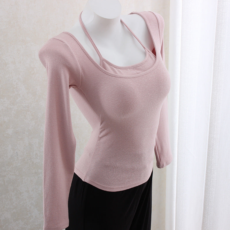 Hanging neck slim waist slimming long sleeve top
